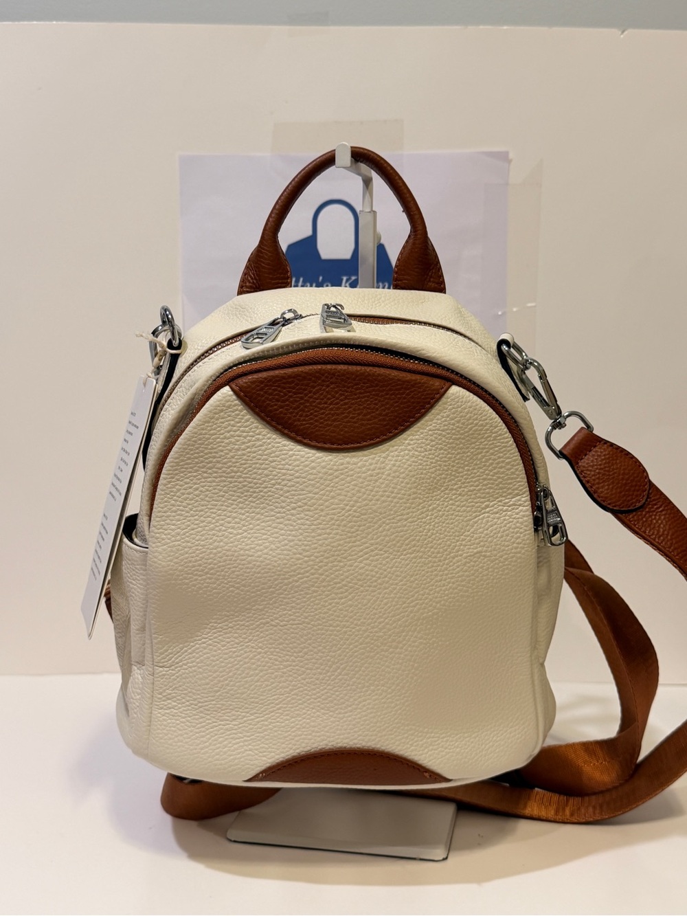 NWT ALTOSY Cream and Brown Women's Leather Backpack